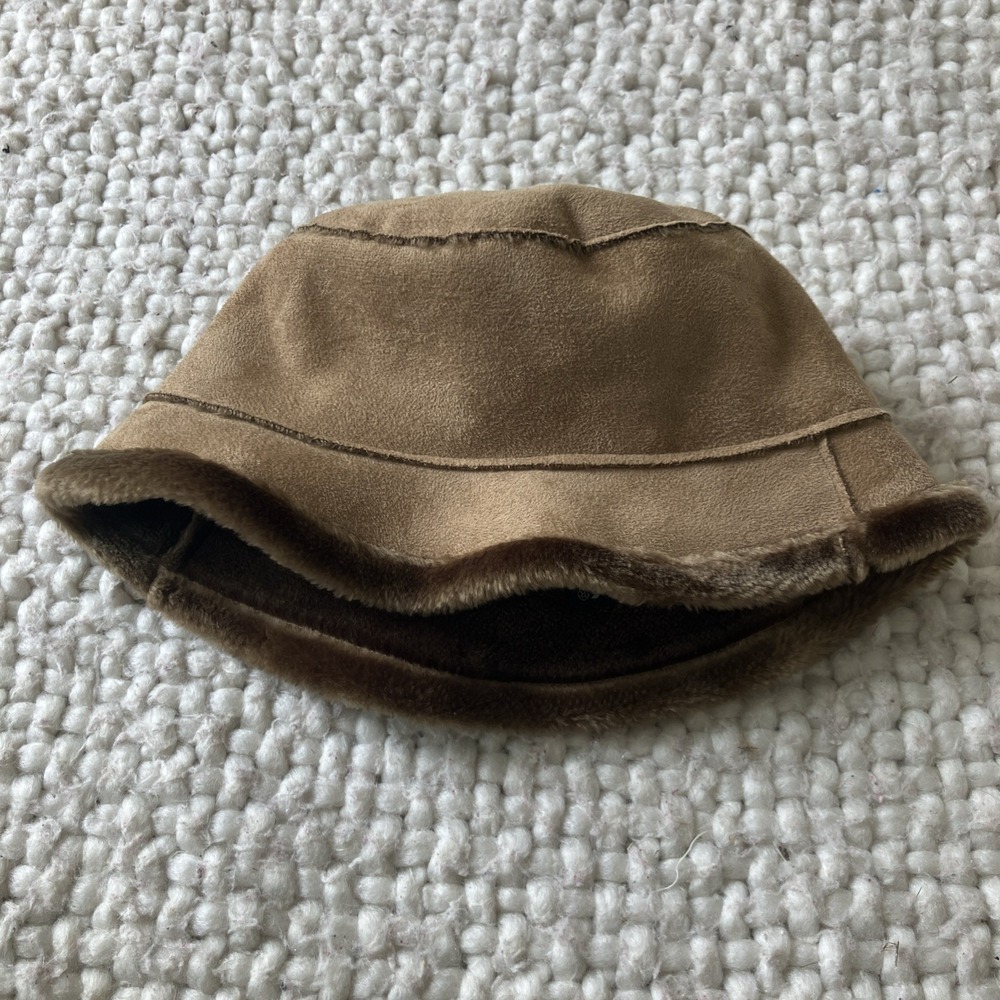 David & Young D & Y Womens Bucket Hat Brown Suede Faux Fur Lined Festival